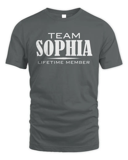 SOPHIA BL62-K4-128 - Personalized “Team NAME Lifetime Member” - Unisex Standard T-Shirt - Charcoal