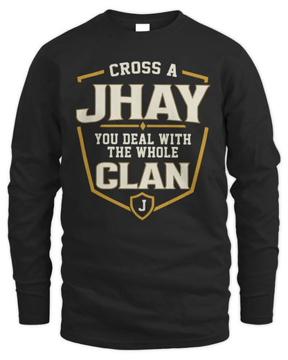 JHAY NT1-K008 Cross A/An NAME, You Deal With the Whole Clan | Personalized Vintage T-Shirt - Men's Long Sleeved T-Shirt - Black