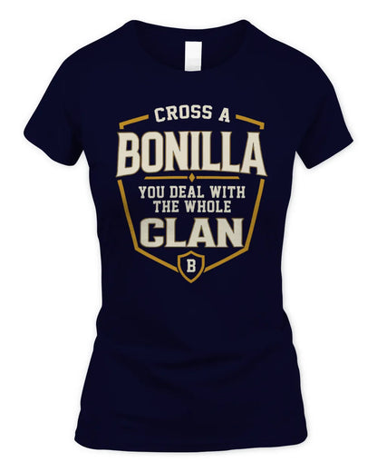 BONILLA NT1-K008 Cross A/An NAME, You Deal With the Whole Clan | Personalized Vintage T-Shirt - Women's Standard T-Shirt - Navy