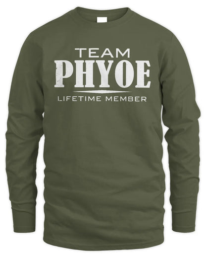 PHYOE BL62-K4-128 - Personalized “Team NAME Lifetime Member” - Men's Long Sleeved T-Shirt - Military Green