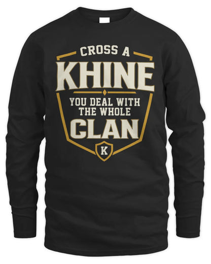 KHINE NT1-K008 Cross A/An NAME, You Deal With the Whole Clan | Personalized Vintage T-Shirt - Men's Long Sleeved T-Shirt - Black