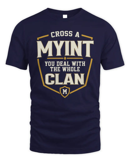 MYINT NT1-K008 Cross A/An NAME, You Deal With the Whole Clan | Personalized Vintage T-Shirt - Unisex Standard T-Shirt - Navy