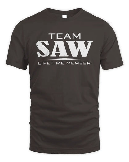 SAW BL62-K4-128 - Personalized “Team NAME Lifetime Member” - Unisex Standard T-Shirt - Dark Chocolate
