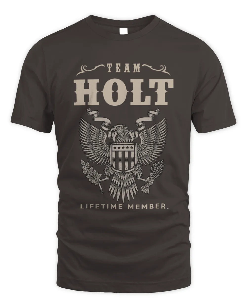 HOLT TP06-K82 – Personalized Classic Style Apparel “Team NAME Lifetime Member” - Unisex Standard T-Shirt - Dark Chocolate