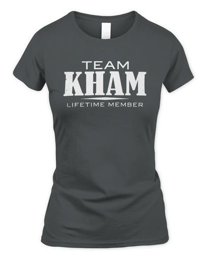 KHAM BL62-K4-128 - Personalized “Team NAME Lifetime Member” - Women's Standard T-Shirt - Charcoal