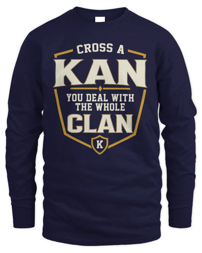 KAN NT1-K008 Cross A/An NAME, You Deal With the Whole Clan | Personalized Vintage T-Shirt - Men's Long Sleeved T-Shirt - Navy