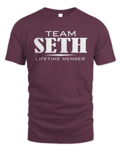 SETH BL62-K4-128 - Personalized “Team NAME Lifetime Member” - Unisex Standard T-Shirt - Maroon