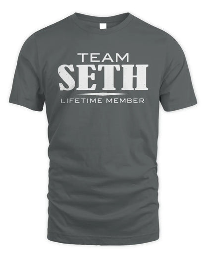 SETH BL62-K4-128 - Personalized “Team NAME Lifetime Member” - Unisex Standard T-Shirt - Charcoal