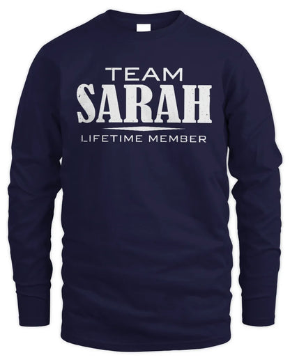 SARAH BL62-K4-128 - Personalized “Team NAME Lifetime Member” - Men's Long Sleeved T-Shirt - Navy