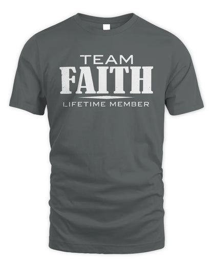 FAITH BL62-K4-128 - Personalized “Team NAME Lifetime Member” - Unisex Standard T-Shirt - Charcoal