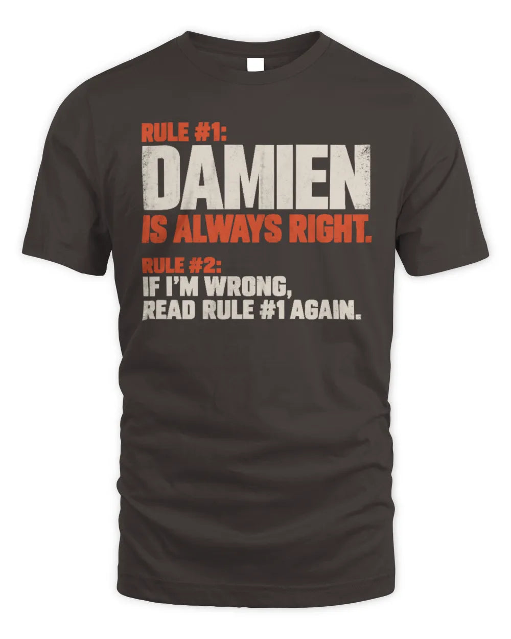 DAMIEN NP1-H006 
Always Right Personalized Name T-Shirt – Funny Custom Name Shirt - Unisex Standard T-Shirt - Dark Chocolate