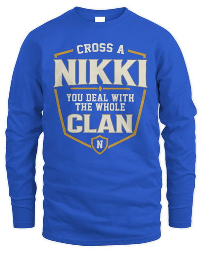NIKKI NT1-K008 Cross A/An NAME, You Deal With the Whole Clan | Personalized Vintage T-Shirt - Men's Long Sleeved T-Shirt - Royal