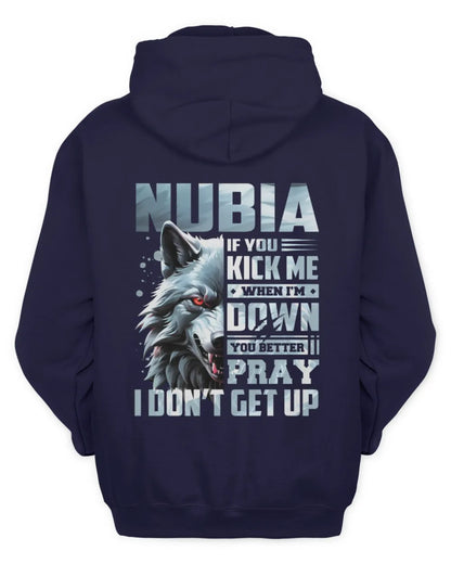 NUBIA AP62-K4-666 - Personalized Fierce Wolf Quote Apparel “If You Kick Me When I’m Down, You Better Pray I Don’t Get Up” - Unisex Hoodie - Navy