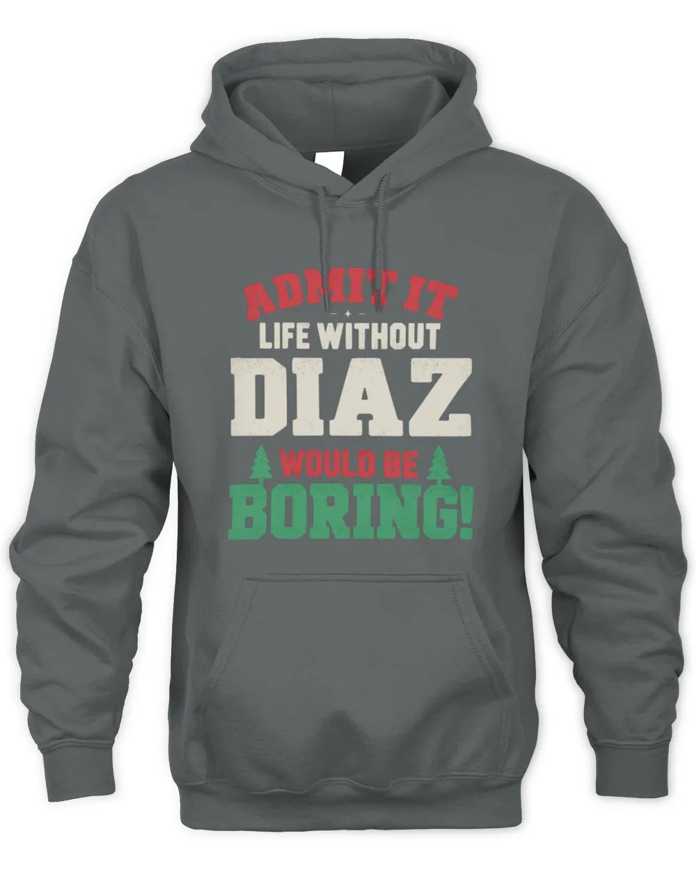 DIAZ P5 TH08 Christmas T-Shirt – “Life Without NAME Would Be Boring” - Unisex Hoodie - Charcoal