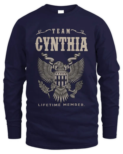 CYNTHIA TP06-K82 – Personalized Classic Style Apparel “Team NAME Lifetime Member” - Men's Long Sleeved T-Shirt - Navy