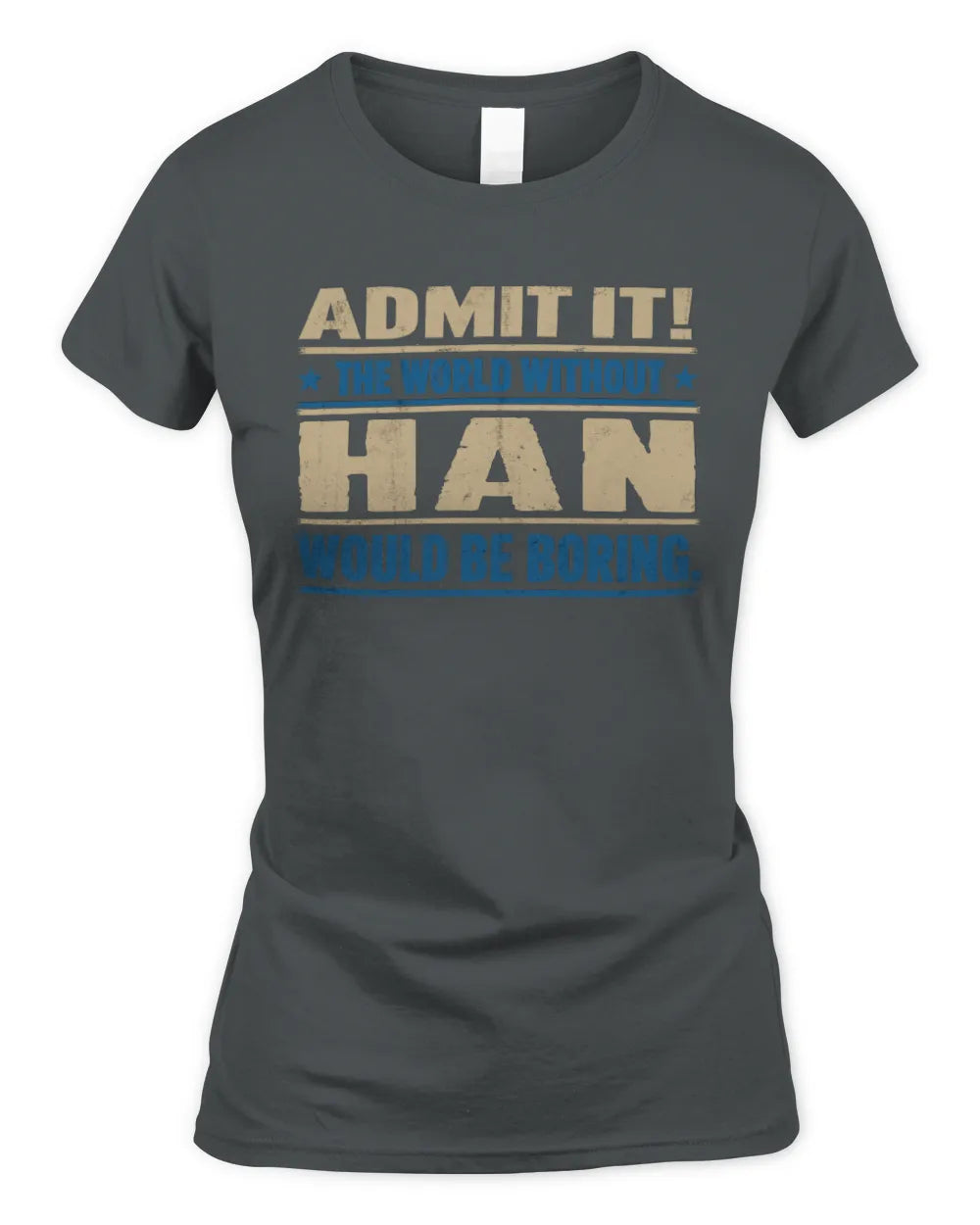 HAN TP68-K2-968 – Personalized Funny Quote Apparel “The World Without NAME Would Be Boring” - Women's Standard T-Shirt - Charcoal