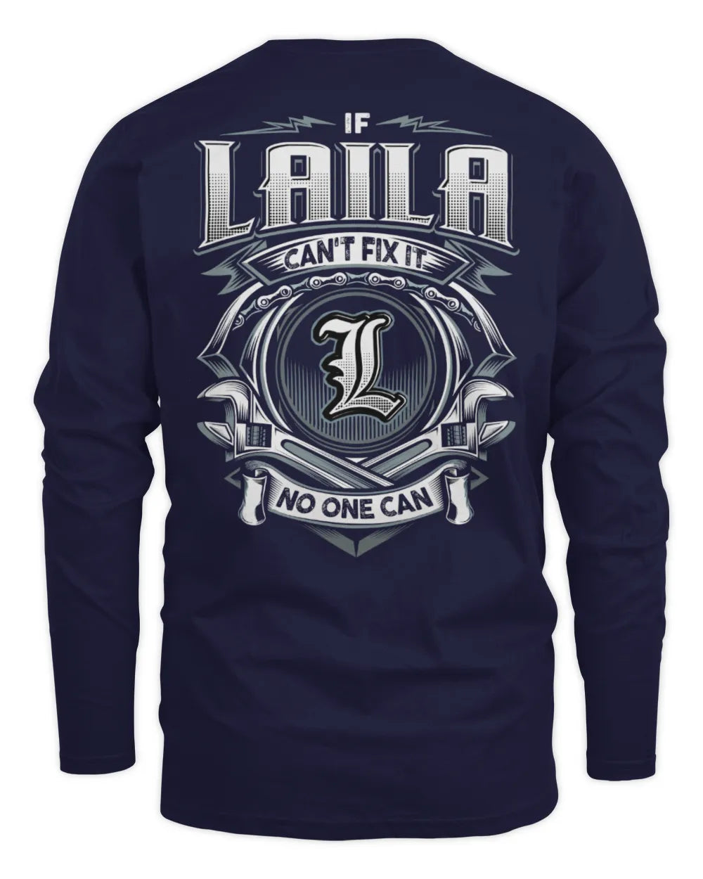 LAILA AP81-K4-626 - Personalized Ahmed Quote Apparel “If Ahmed Can't Fix It, No One Can” - Men's Long Sleeved T-Shirt - Navy
