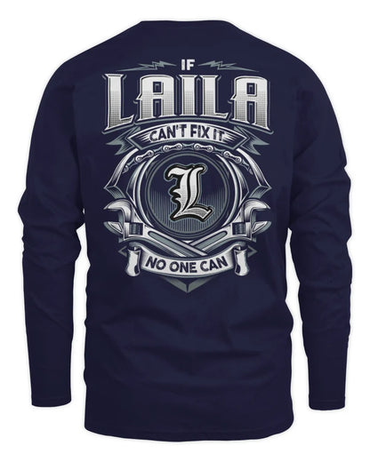 LAILA AP81-K4-626 - Personalized Ahmed Quote Apparel “If Ahmed Can't Fix It, No One Can” - Men's Long Sleeved T-Shirt - Navy