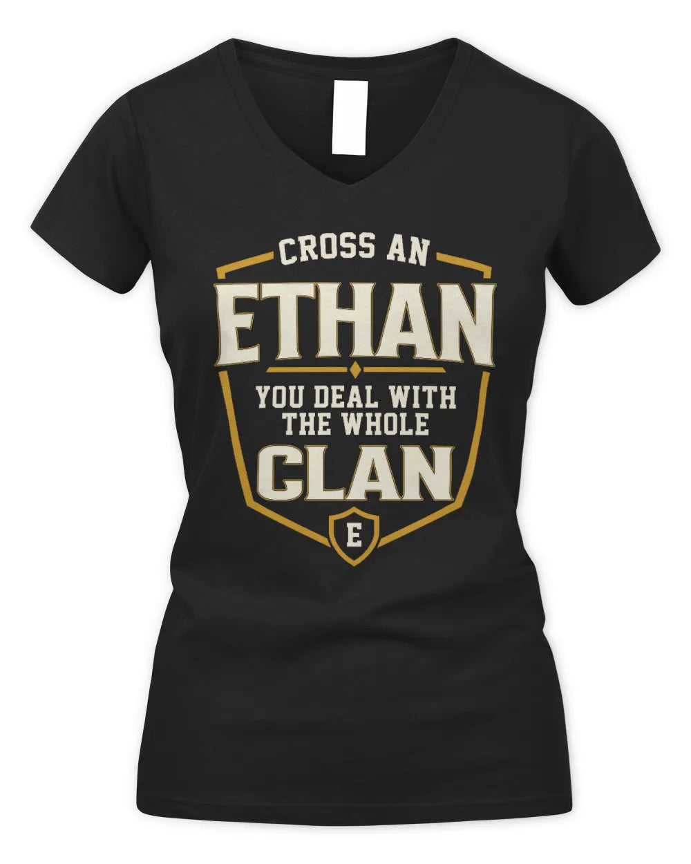 ETHAN NT1-K008 Cross A/An NAME, You Deal With the Whole Clan | Personalized Vintage T-Shirt - Women's V-Neck T-Shirt - Black