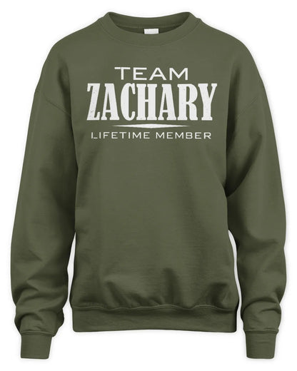 ZACHARY BL62-K4-128 - Personalized “Team NAME Lifetime Member” - Unisex Sweatshirt - Military Green