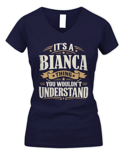 BIANCA P08 TH51 - Personalized “It’s a/an [NAME] Thing – You Wouldn’t Understand” Shirt - Women's V-Neck T-Shirt - Navy