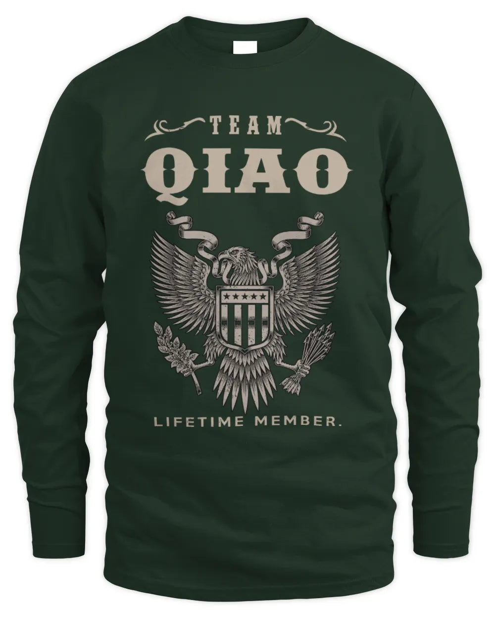 QIAO TP06-K82 – Personalized Classic Style Apparel “Team NAME Lifetime Member” - Men's Long Sleeved T-Shirt - Forest Green