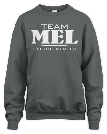 MEL BL62-K4-128 - Personalized “Team NAME Lifetime Member” - Unisex Sweatshirt - Charcoal