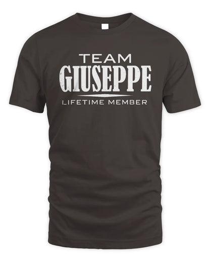 GIUSEPPE BL62-K4-128 - Personalized “Team NAME Lifetime Member” - Unisex Standard T-Shirt - Dark Chocolate