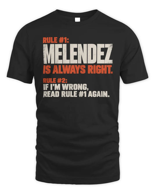 MELENDEZ NP1-H006 
Always Right Personalized Name T-Shirt – Funny Custom Name Shirt - Unisex Standard T-Shirt - Black