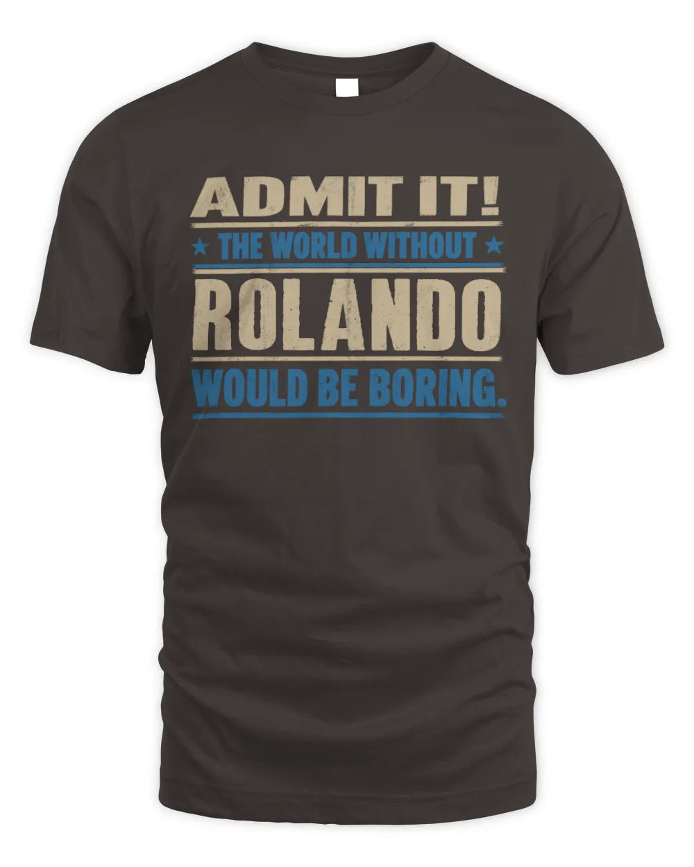 ROLANDO TP68-K2-968 – Personalized Funny Quote Apparel “The World Without NAME Would Be Boring” - Unisex Standard T-Shirt - Dark Chocolate