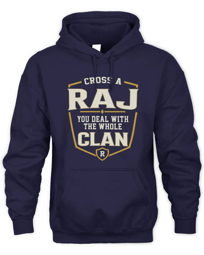 RAJ NT1-K008 Cross A/An NAME, You Deal With the Whole Clan | Personalized Vintage T-Shirt - Unisex Hoodie - Navy