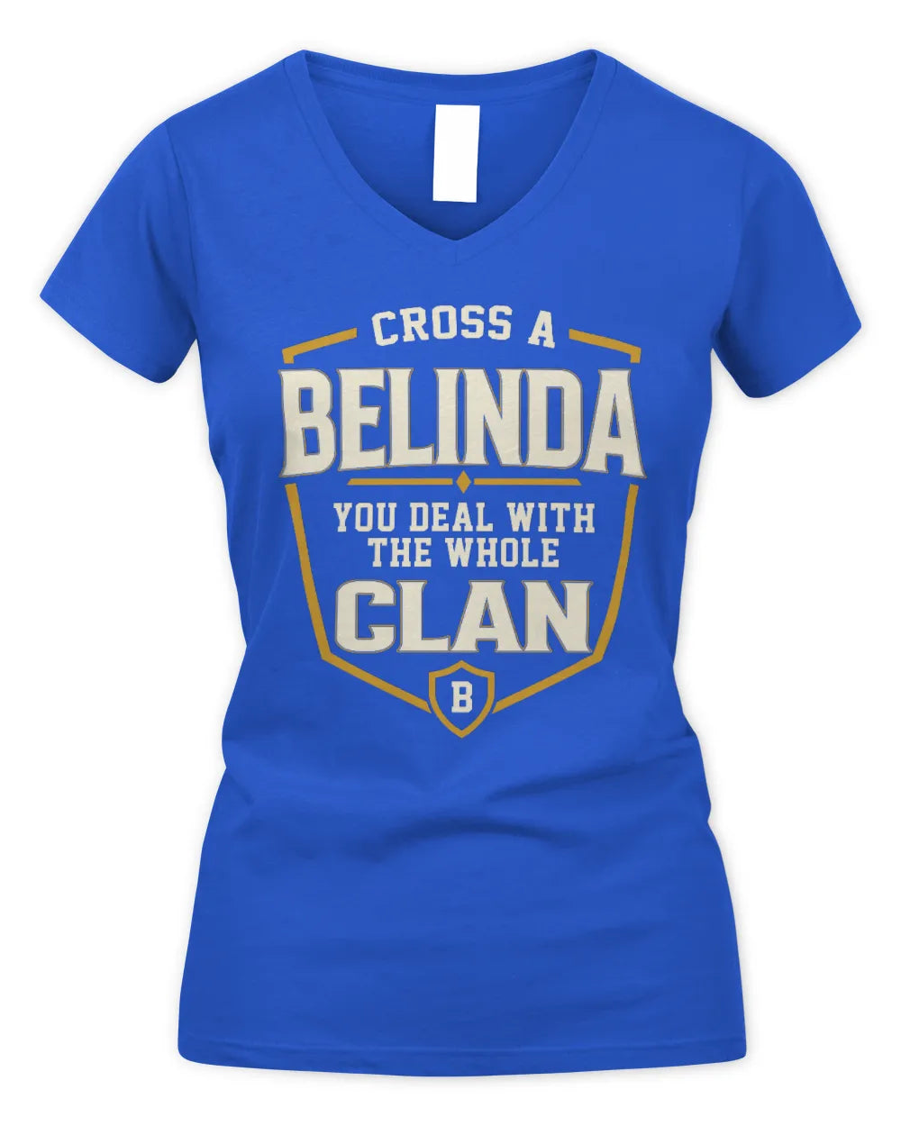 BELINDA NT1-K008 Cross A/An NAME, You Deal With the Whole Clan | Personalized Vintage T-Shirt - Women's V-Neck T-Shirt - Royal