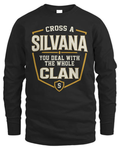 SILVANA NT1-K008 Cross A/An NAME, You Deal With the Whole Clan | Personalized Vintage T-Shirt - Men's Long Sleeved T-Shirt - Black