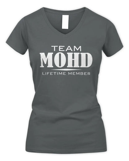 MOHD BL62-K4-128 - Personalized “Team NAME Lifetime Member” - Women's V-Neck T-Shirt - Charcoal