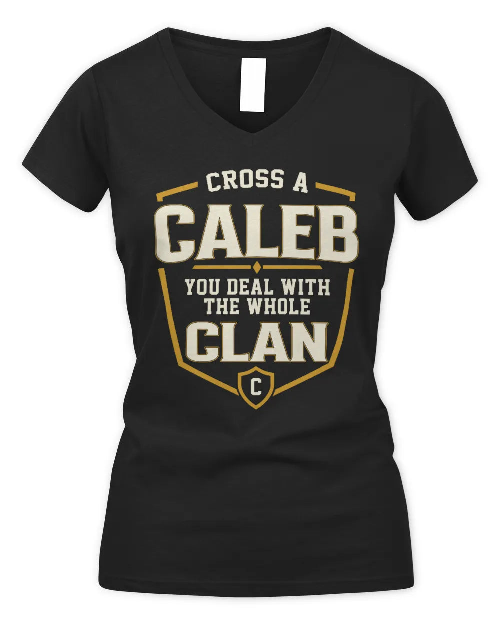 CALEB NT1-K008 Cross A/An NAME, You Deal With the Whole Clan | Personalized Vintage T-Shirt - Women's V-Neck T-Shirt - Black