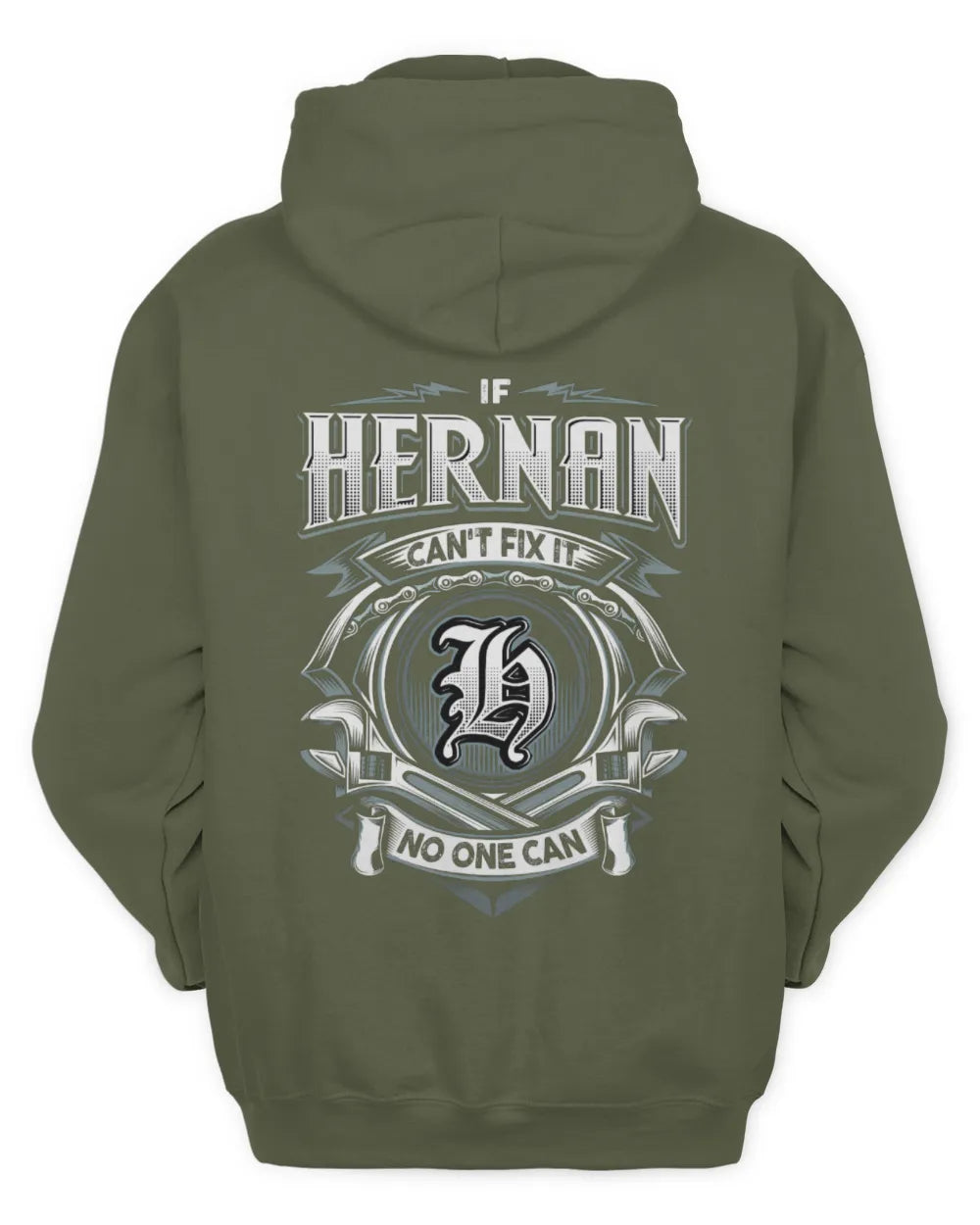 HERNAN AP81-K4-626 - Personalized Ahmed Quote Apparel “If Ahmed Can't Fix It, No One Can” - Unisex Hoodie - Military Green