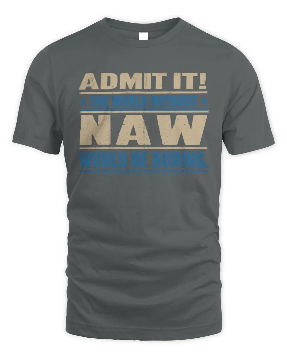 NAW TP68-K2-968 – Personalized Funny Quote Apparel “The World Without NAME Would Be Boring” - Unisex Standard T-Shirt - Charcoal