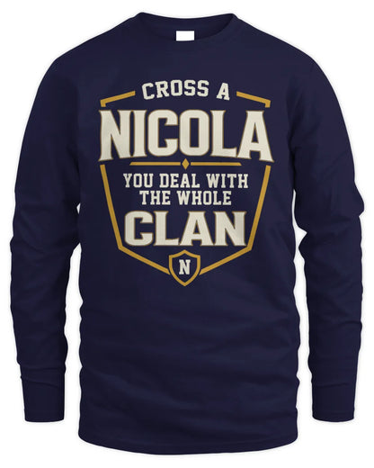 NICOLA NT1-K008 Cross A/An NAME, You Deal With the Whole Clan | Personalized Vintage T-Shirt - Men's Long Sleeved T-Shirt - Navy