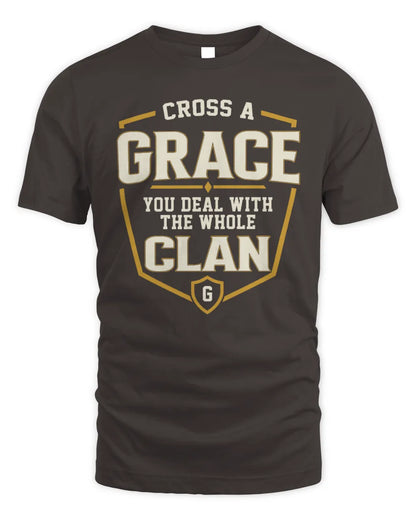 GRACE NT1-K008 Cross A/An NAME, You Deal With the Whole Clan | Personalized Vintage T-Shirt - Unisex Standard T-Shirt - Dark Chocolate