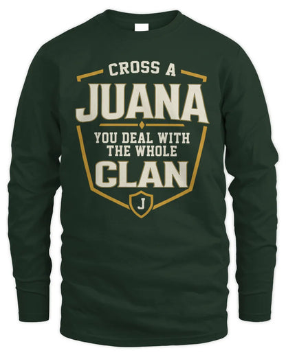 JUANA NT1-K008 Cross A/An NAME, You Deal With the Whole Clan | Personalized Vintage T-Shirt - Men's Long Sleeved T-Shirt - Forest Green