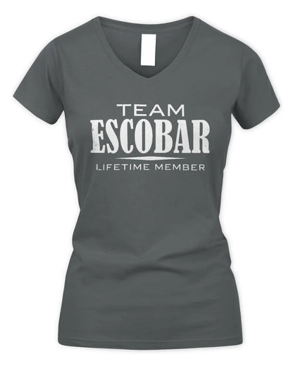 ESCOBAR BL62-K4-128 - Personalized “Team NAME Lifetime Member” - Women's V-Neck T-Shirt - Charcoal