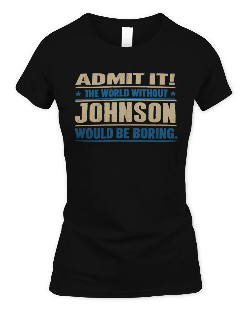 JOHNSON TP68-K2-968 – Personalized Funny Quote Apparel “The World Without NAME Would Be Boring” - Women's Standard T-Shirt - Black