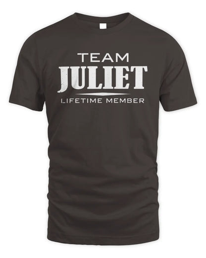 JULIET BL62-K4-128 - Personalized “Team NAME Lifetime Member” - Unisex Standard T-Shirt - Dark Chocolate