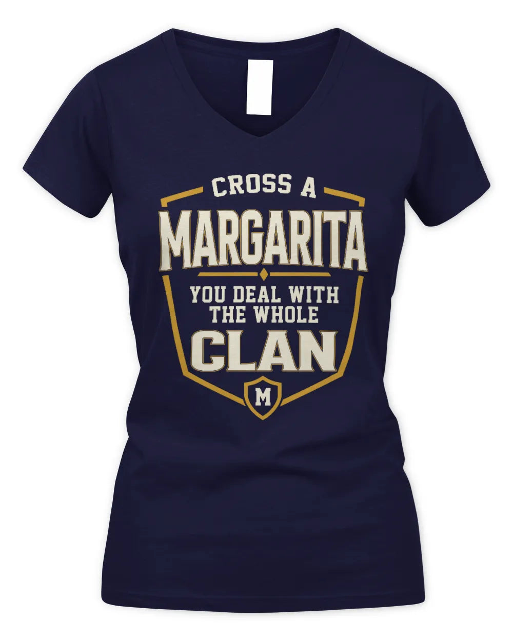 MARGARITA NT1-K008 Cross A/An NAME, You Deal With the Whole Clan | Personalized Vintage T-Shirt - Women's V-Neck T-Shirt - Navy