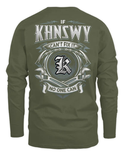 KHNSWY AP81-K4-626 - Personalized Ahmed Quote Apparel “If Ahmed Can't Fix It, No One Can” - Men's Long Sleeved T-Shirt - Military Green