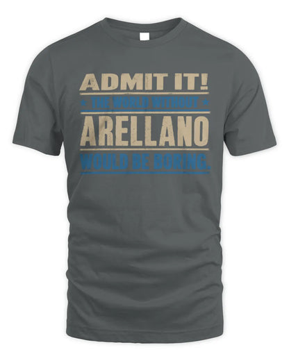 ARELLANO TP68-K2-968 – Personalized Funny Quote Apparel “The World Without NAME Would Be Boring” - Unisex Standard T-Shirt - Charcoal