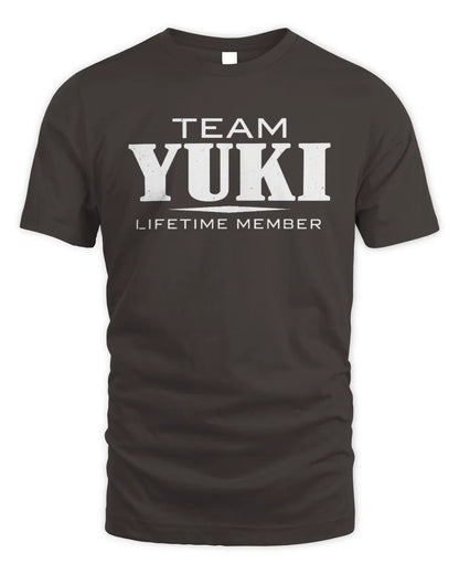 YUKI BL62-K4-128 - Personalized “Team NAME Lifetime Member” - Unisex Standard T-Shirt - Dark Chocolate