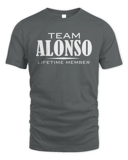 ALONSO BL62-K4-128 - Personalized “Team NAME Lifetime Member” - Unisex Standard T-Shirt - Charcoal