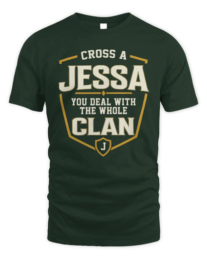 JESSA NT1-K008 Cross A/An NAME, You Deal With the Whole Clan | Personalized Vintage T-Shirt - Unisex Standard T-Shirt - Forest Green