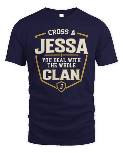 JESSA NT1-K008 Cross A/An NAME, You Deal With the Whole Clan | Personalized Vintage T-Shirt - Unisex Standard T-Shirt - Navy